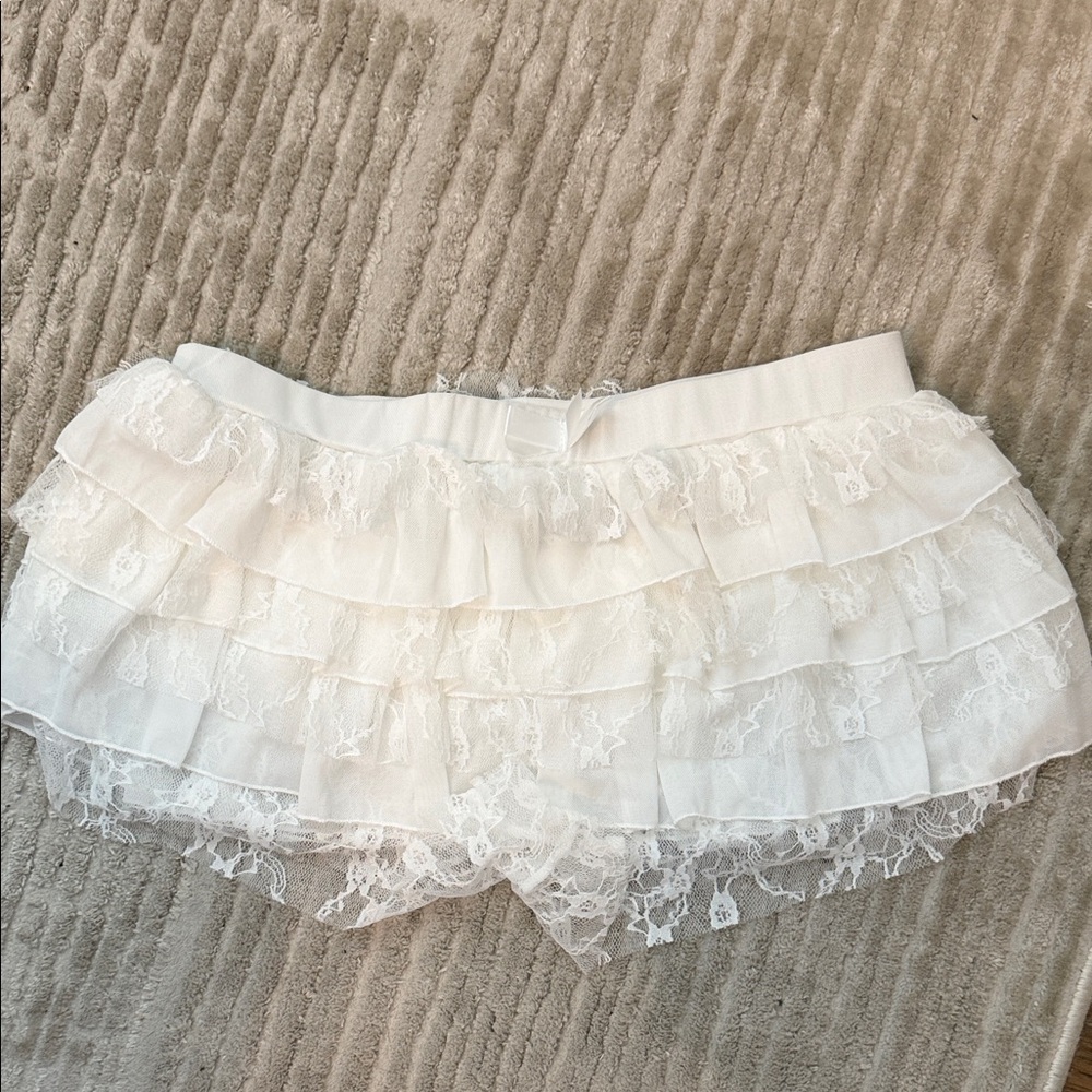 White Lace Ruffle Shorts